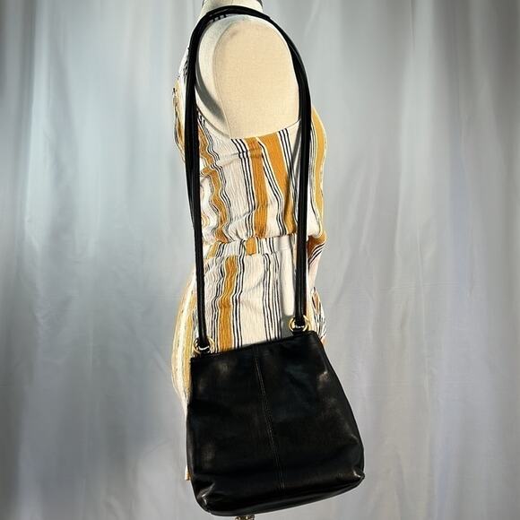 L.J.S. Collection crossbody black leather mini purse gold hardware snap closure - Picture 7 of 13
